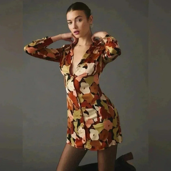 Retro Abstract Print Long Sleeve Mini Dress - ASTR the Label - Picture 1 of 15
